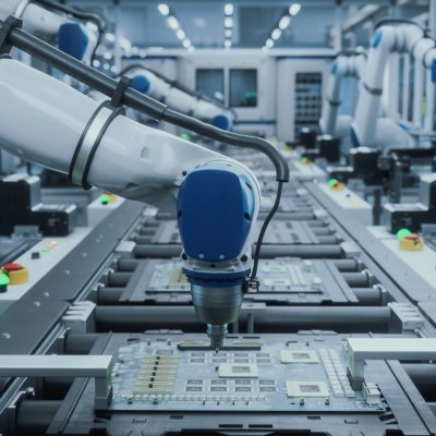 Innovative,Manufacturing,Factory,With,Industrial,Robots,Producing,Circuit,Boards,In